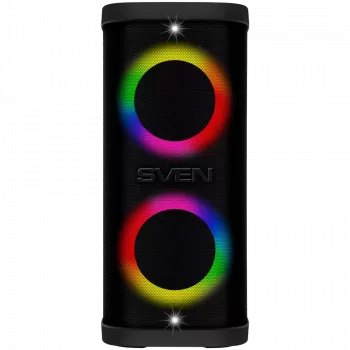 Draagbare luidspreker SVEN PS-950, zwart, uitgangsvermogen 2x80W (RMS), TWS, Bluetooth, IPx4, FM, USB, microSD, LED-display, lithiumaccu