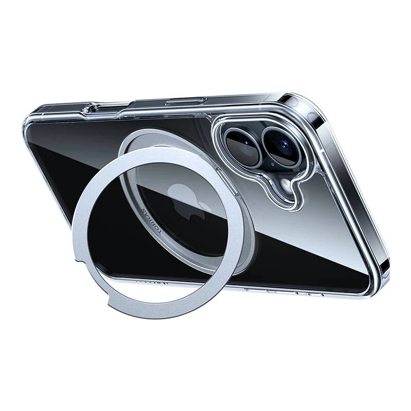 Beschermhoesje Torras Ostand Pro voor iPhone 16 Plus, transparant slank-fit, TPU/PC
