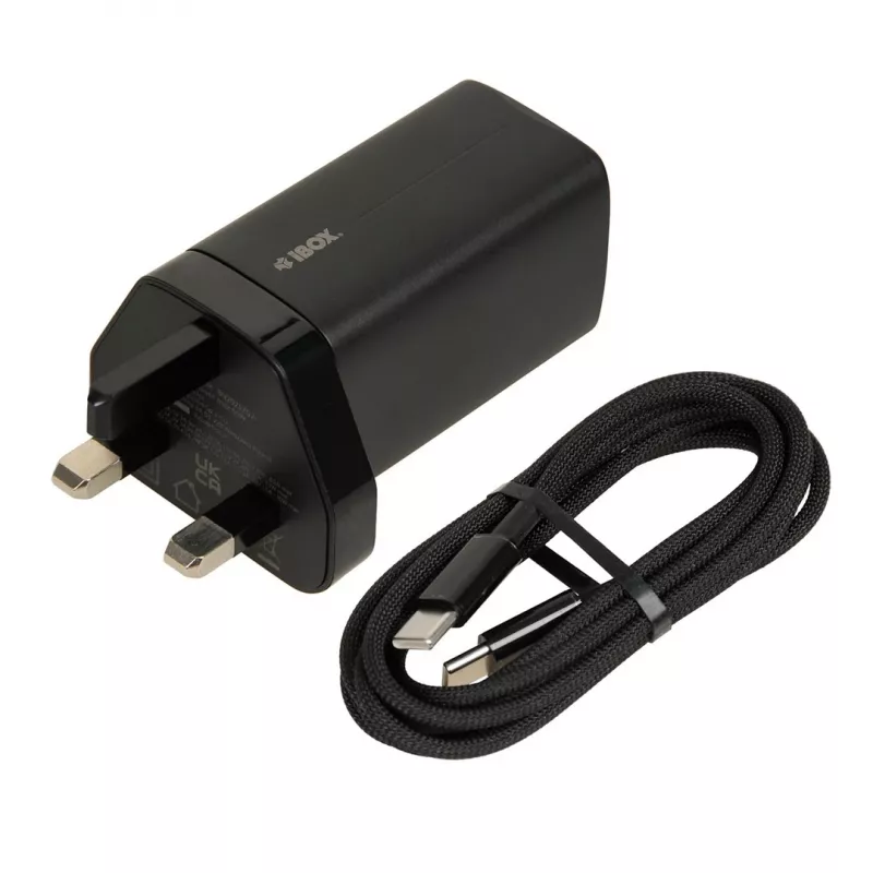 iBOX C-65 zwart, universele GaN-65W-oplader met UK-stekker