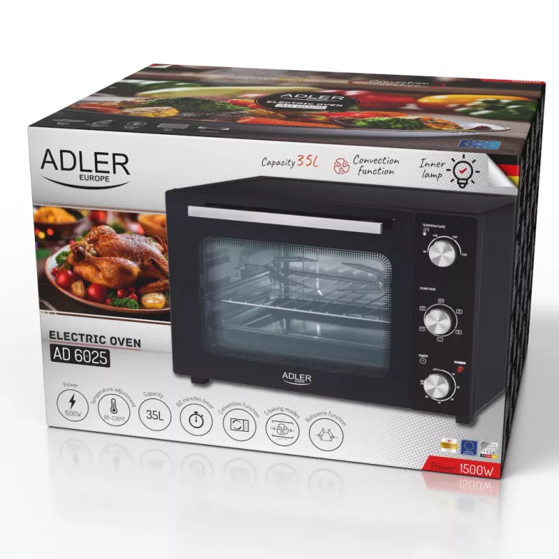Elektrische oven Adler AD 6025 — 35 L inhoud, 1500 W, zwart