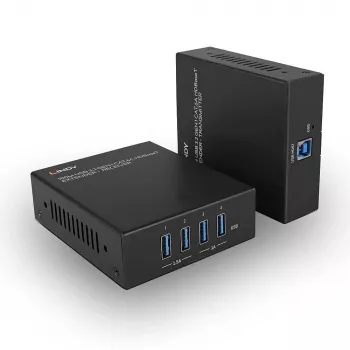 Lindy 100m USB 3.2 Gen 1 Cat.6A HDBaseT-extender, zender & ontvanger, bedraad, 100 m, Cat6a, zwart, metaal