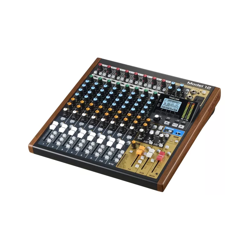 Tascam Model 12 10-kanaals mixer met 12-sporenrecorder, 20–20000 Hz, zwart/hout