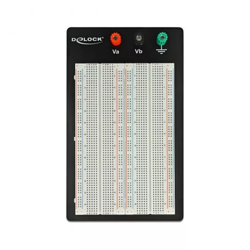 Breadboard DELOCK 18314 — soldeervrije prototypeprintplaat, metaal/kunststof, 109×165×1 mm, zwart/wit
