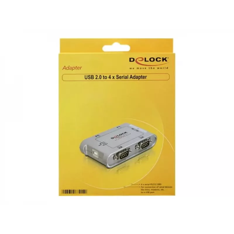 Delock 87414 USB 2.0 naar 4x serieel RS-232 adapter, incl. verlengkabel van 1 m, zilver