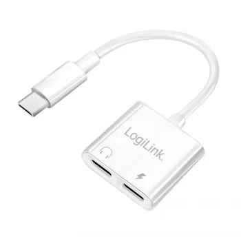 LogiLink USB-C audio-adapter USB-C/M naar 2x USB-C/F 60W PD wit