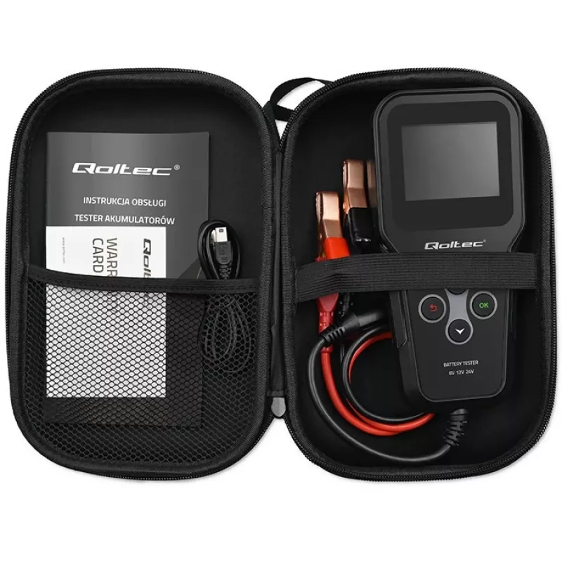 Qoltec 52489 digitale batterij-analyzer tester 3-in-1 met LCD en meertalig 6V | 12V | 24V | 30Ah-200Ah