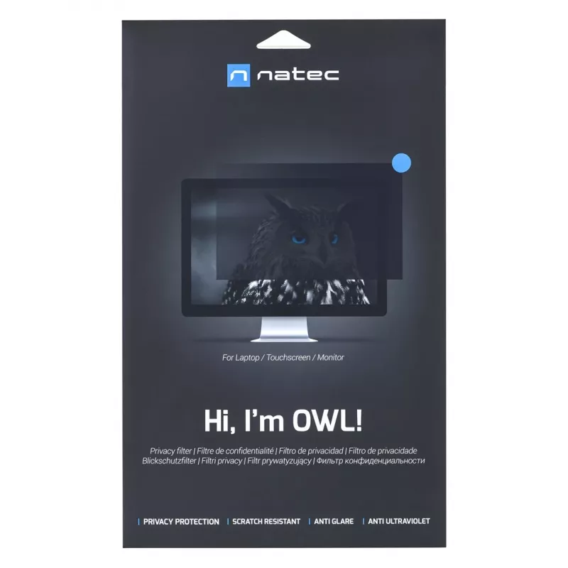 Frameloze privacyfilter NATEC Owl 15,6 inch (344,7×194 mm) voor 16:9 LCD-laptops, touchscreen-compatibel