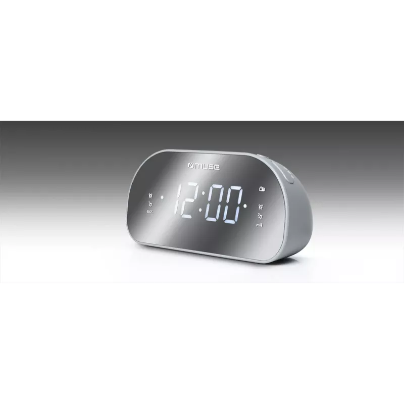 Klokradio Muse M-170CMR — digitale klokradio, 1,2 inch led-display, FM, AC 230V, AAA-back-up, spiegel/wit