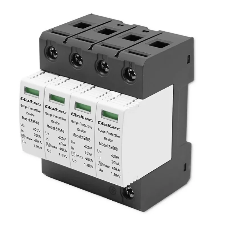 Overspanningsbeveiliging QOLTEC 52588 AC 4P 420V T2 C — 4-polige AC-overspanningsafleider, 420 V, Type 2