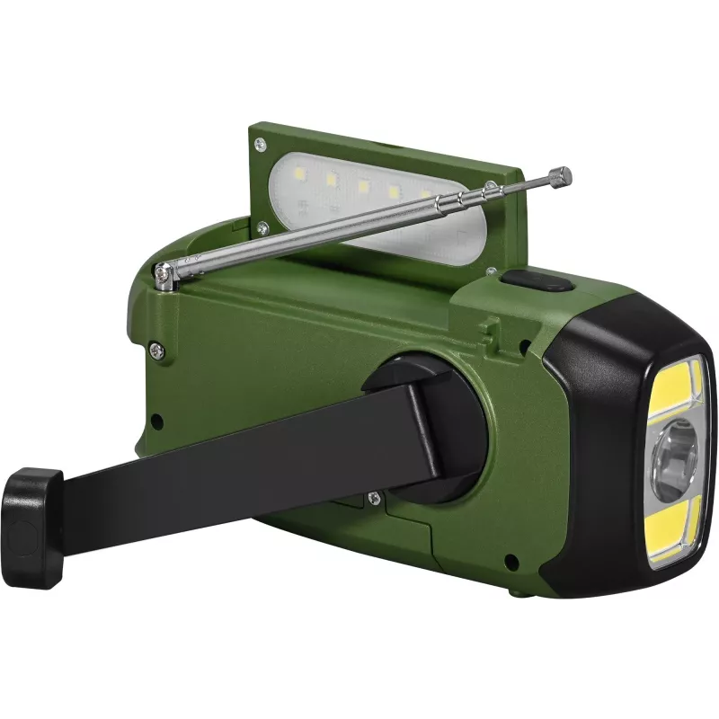 Draagbare UKW/MW-radio SENCOR SRD1000SCLGR met Bluetooth, solar-/slinger-/USB-C-laden, 2000mAh-accu, IPX4, LED-lampen