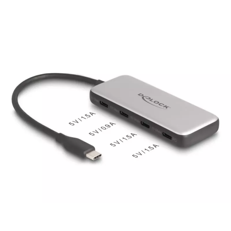 DeLOCK 64261 USB 3.2 Gen 1 Type-C hub 10000 Mbit/s zwart grijs