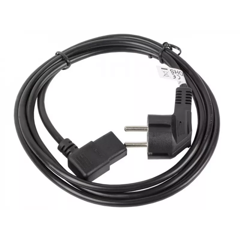 Netkabel LANBERG CA-C13C-12CC-0018-BK, 2 m, C13-koppeling naar CEE7/7, zwart, haakse C13