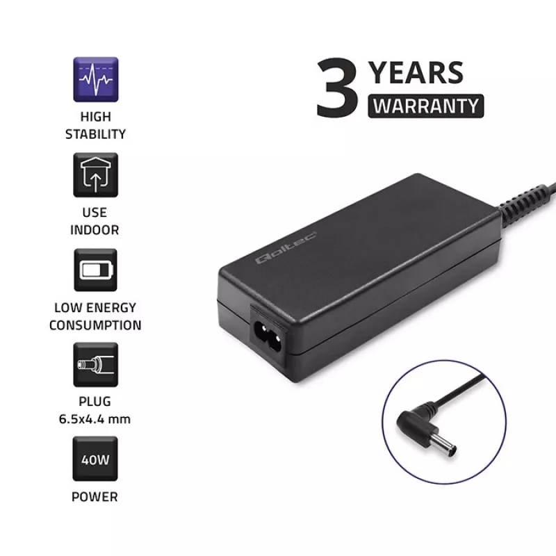Qoltec 51775 netadapter voor LG-monitoren, 40 W, 19 V 2,1 A, 6,5x4,4 mm-stekker