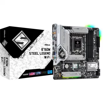 Moederbord ASRock B760M Steel Legend WiFi — Intel B760, LGA 1700, micro ATX, DDR5, 4 DIMM, 128GB, Wi‑Fi 6E, 2.5Gb LAN