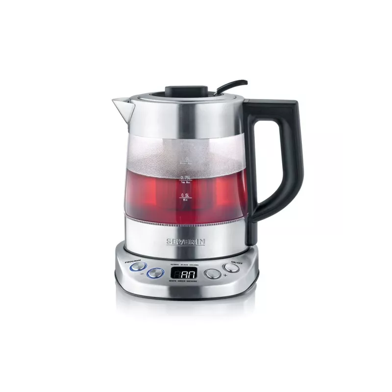 Elektrische waterkoker SEVERIN 1 L 2200 W glas en roestvrij staal, 5 temperatuurinstellingen, LED-display