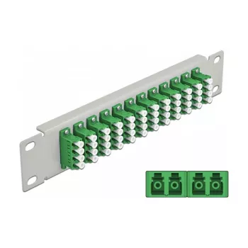 Glasvezel patchpaneel DeLOCK 10 inch 12 poorten LC quad groen 1U grijs