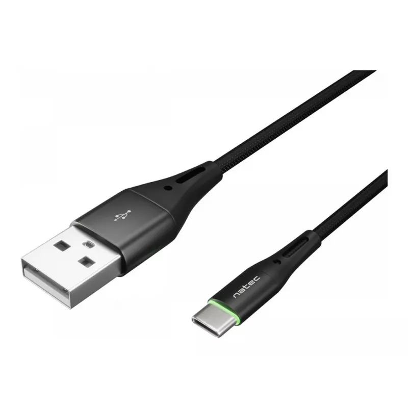 NATEC kabel USB-C/A 2.0 1m prati LED zwart nylon