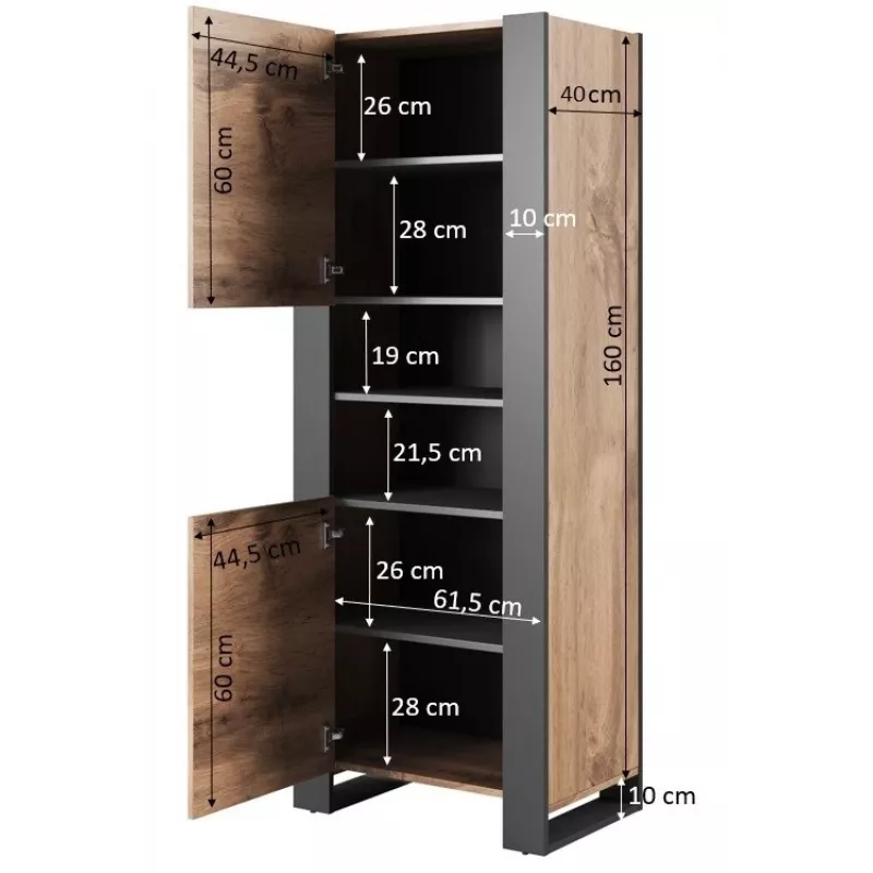 WOOD stellingkast 65x40x170,5 Wotan-eiken + antraciet