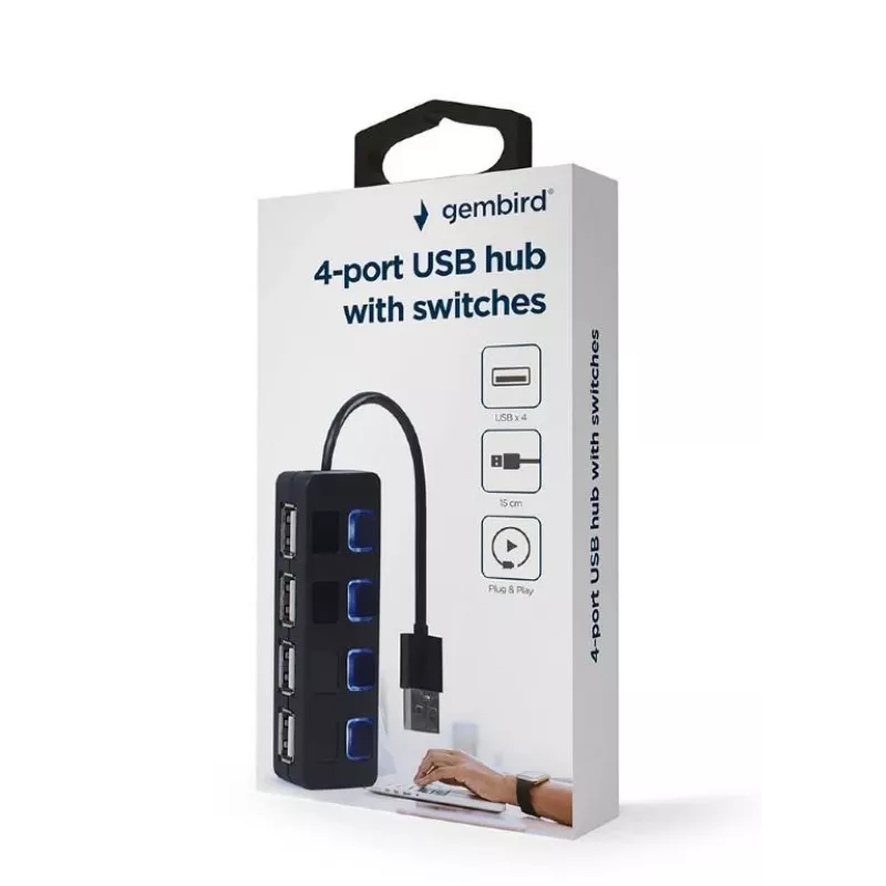 USB 2.0-interfacehub Gembird UHB-U2P4-05 met 4 USB-aansluitingen