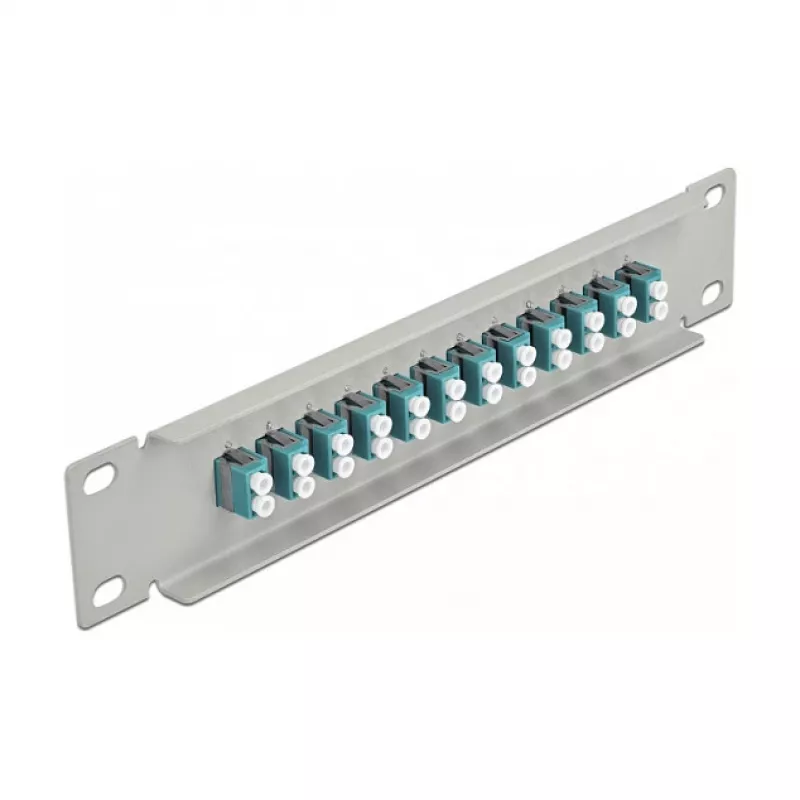 Glasvezel patchpaneel DeLOCK 10 inch 12 poorten LC duplex aqua 1U grijs
