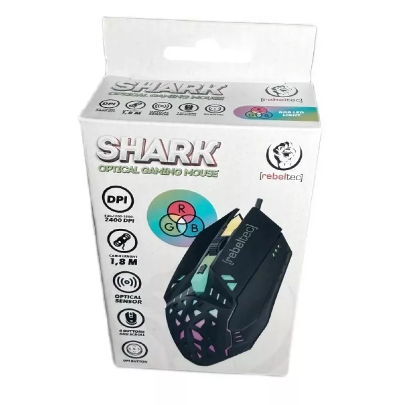 Bedrade gaming-muis Rebeltec SHARK — ergonomisch ontwerp, optische sensor