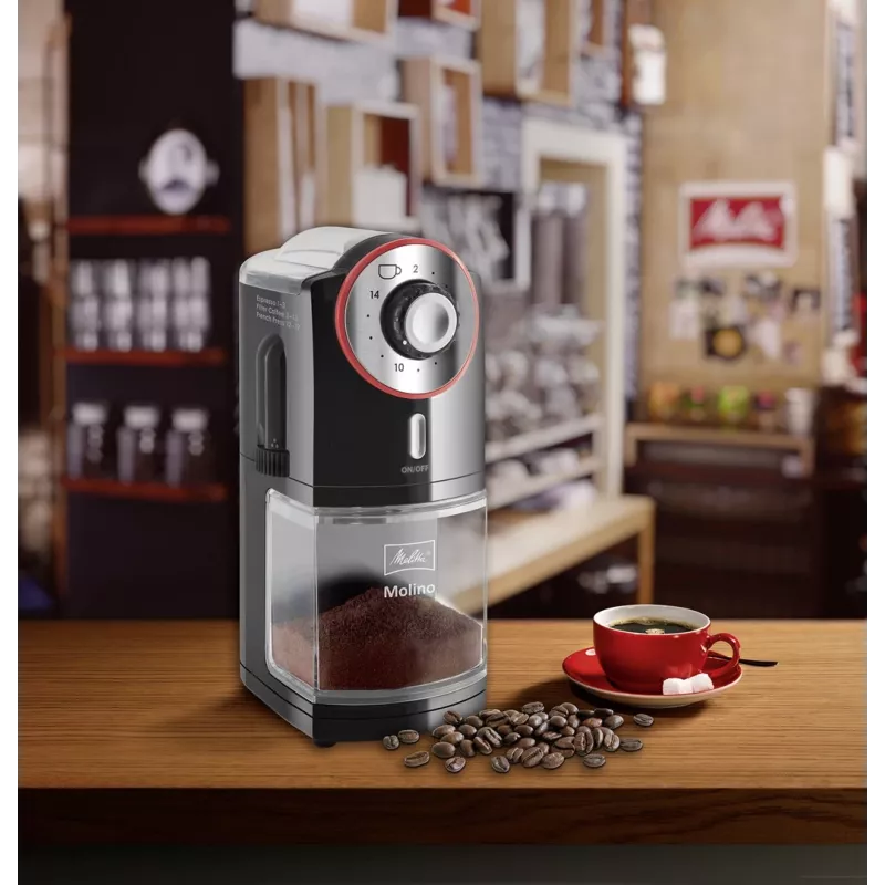 Melitta Molino 100 W zwart, rood, roestvrijstaal