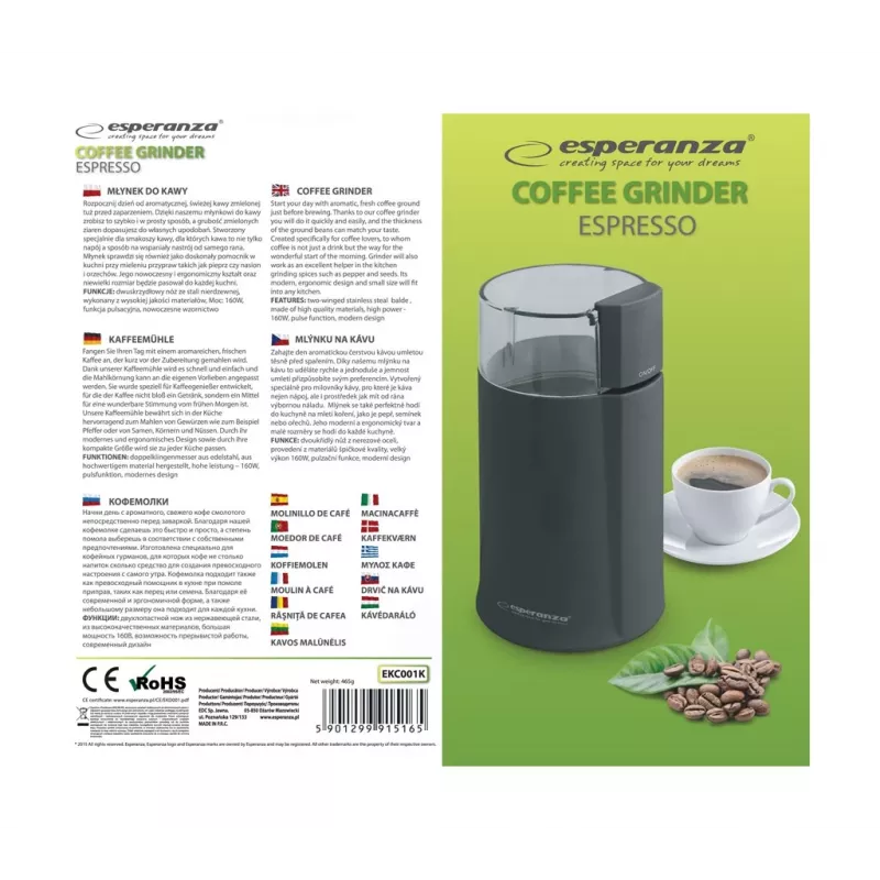 Esperanza EKC001K koffiemolen Zwart 160 W