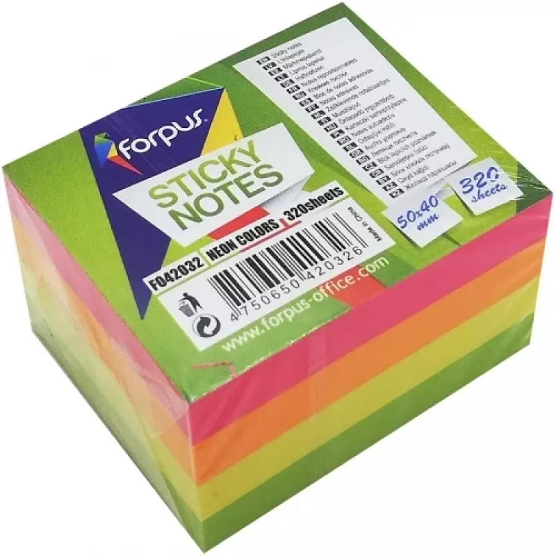 Plaknotities Forpus, neon, 50x40 mm, assorti, kubus (1x320)