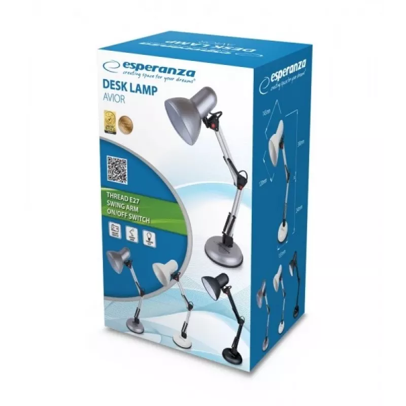 Tafellamp ESPERANZA AVIOR E27 12W LED, zwart, in hoogte verstelbaar, flexibele arm, E27-fitting