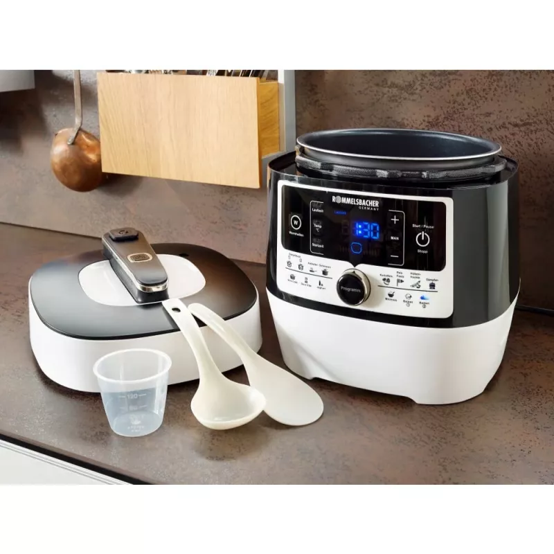 Elektrische snelkookpan Rommelsbacher MD 1000 – 4 l, 1000 W, 14 programma's, wit/zwart