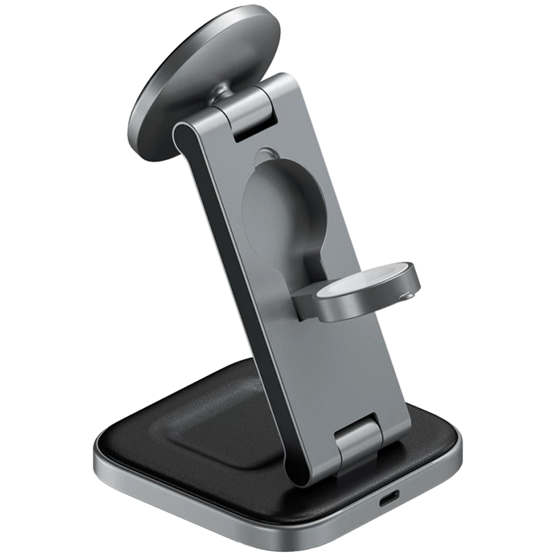 SATECHI 3-in-1 opvouwbaar Qi2 draadloos oplaadstation (Space Gray) met Type-A-, C-, G-stekkers