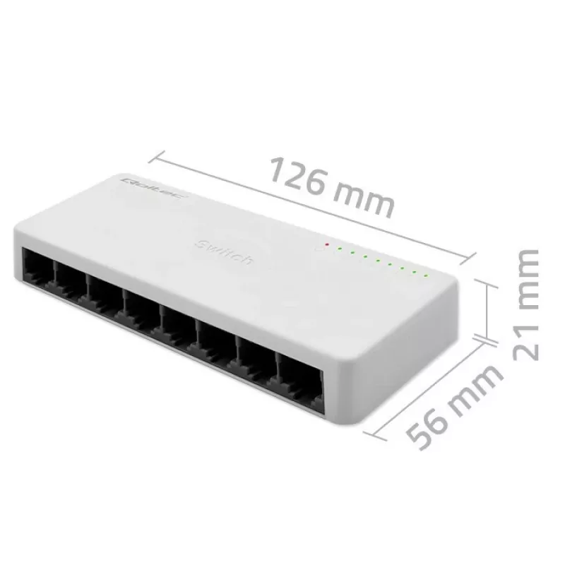 Netwerkswitch QOLTEC 52246 — 8 x RJ45-poorten, 100 Mbps