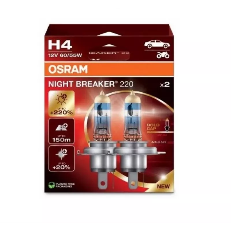 Halogeen koplamp Osram NIGHT BREAKER 220 H4 — dubbelpack, 12V 60/55W