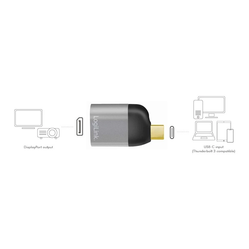 LogiLink CUA0204 USB-C naar DisplayPort-adapter zwart grijs