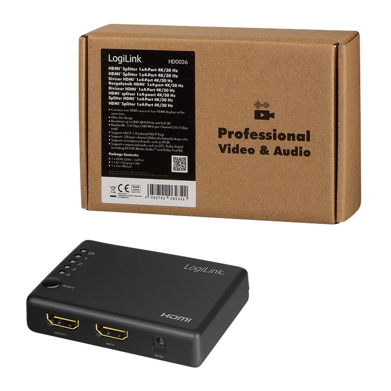 HDMI-splitter 1x4-poort, 4K/30Hz