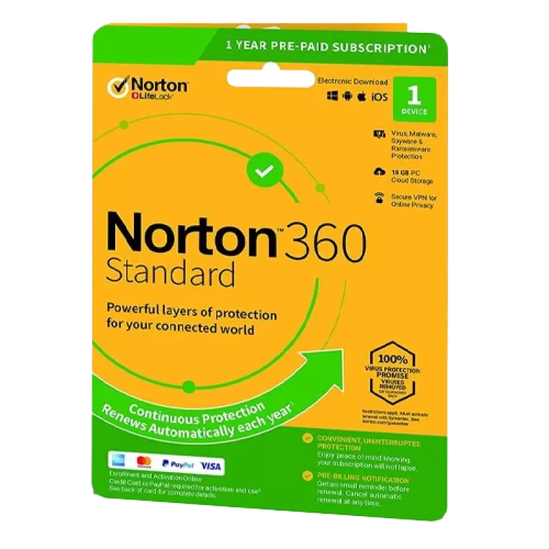Norton 360 Standard | 1 apparaat | 1 jaar | 10 GB cloudopslag | EU | NON SUB |