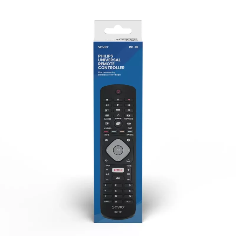 SAVIO afstandsbediening RC-10 voor Philips tv, IR draadloos, zwart, drukknoppen