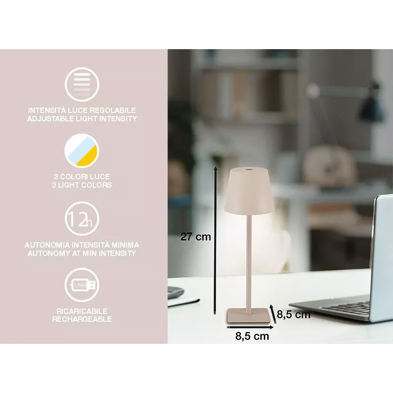 Beper P207ILI202 oplaadbare led-tafellamp, aanraakschakelaar, dimbaar, poeder