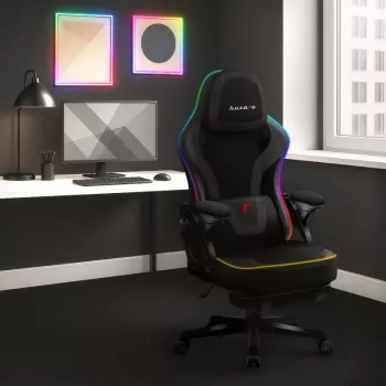 Gamestoel huzaro HZ-FORCE 4.6 RGB zwart mesh — ergonomisch, in hoogte verstelbaar, RGB-verlichting, stoffen zitting, max. 130 kg
