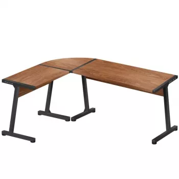 Houten hoekbureau mark adler Leader 5.5 WN – spaanplaat, stalen frame, 1470×1120×740 mm