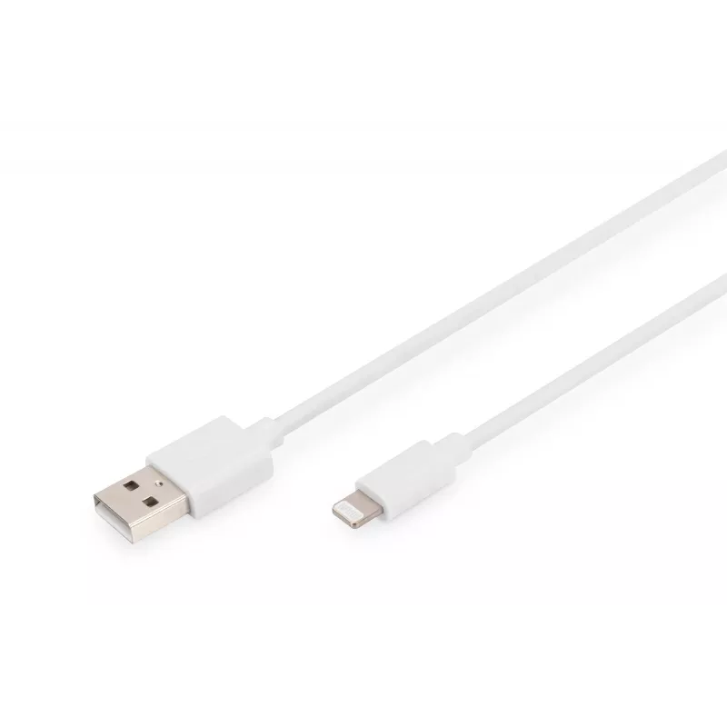 DIGITUS - Lightning-kabel - Lightning (M) naar USB (M) - 1,0 m - dubbele isolatie - wit - gegoten - voor Apple iPad/iPhone/iPod (Lightning) (DB-600106-010-W)