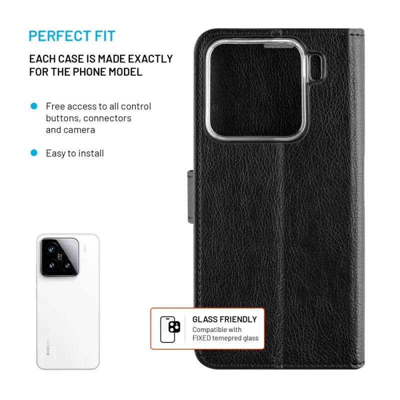 Fixed Opus | boekhoes | Xiaomi | 15 | leer | zwart