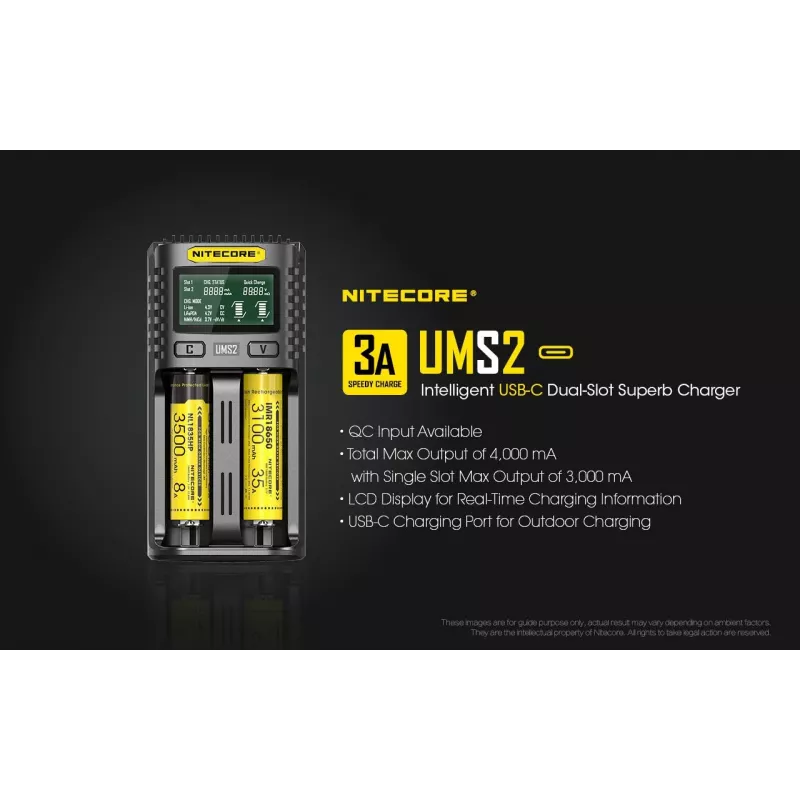 Nitecore UMS2 accu-oplader huishoudbatterij DC lithium-ion nikkel-cadmium