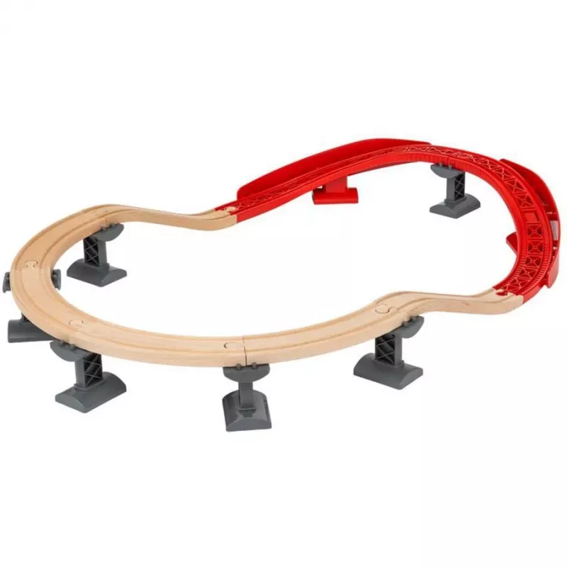 World railpakket berg en dal, trein hout/rood, 16-delige
