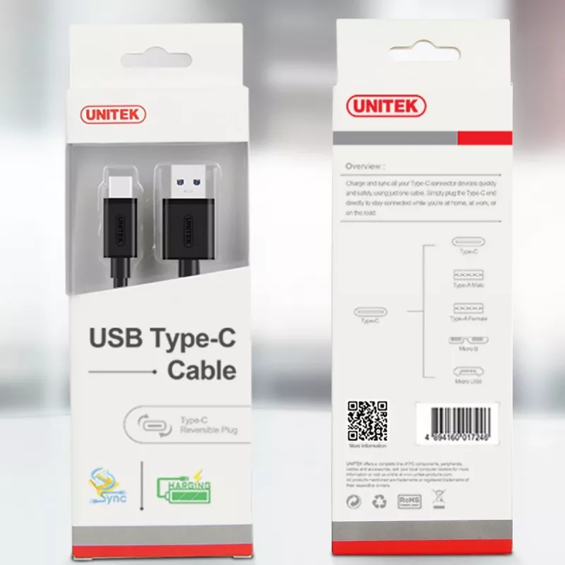 UNITEK Y-C474BK USB-kabel USB 3.2 Gen 1 (3.1 Gen 1) 1 m USB A USB C zwart