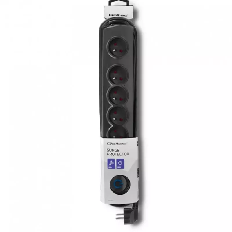 Overspanningsbeveiliging Qoltec 50172 zwart 6 AC-stopcontacten 230V 5m