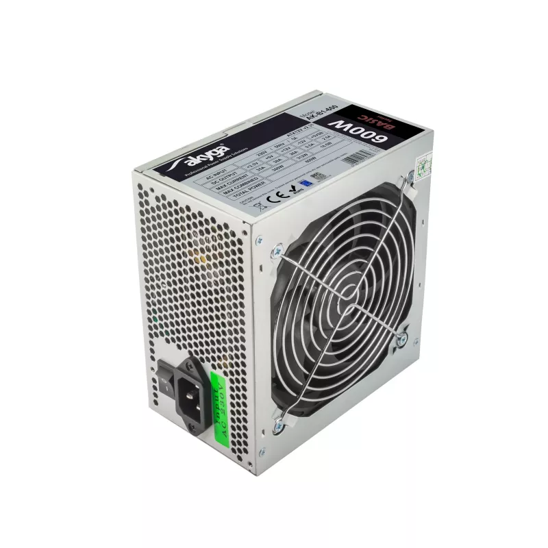 Akyga Basic AK-B1-600 ATX-voeding 600 W, 120mm-ventilator, passieve PFC, grijs
