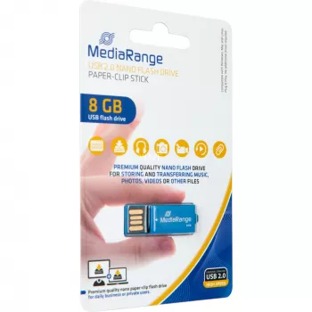 USB Nano 8 GB, USB-stick blauw, USB-A 2.0, met paperclip-functie
