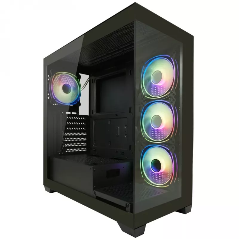 LC-Power behuizing MidiTower 715B zwart USB3.2/audio zonder voeding SEAMLESS_X (LC-715B-ON)