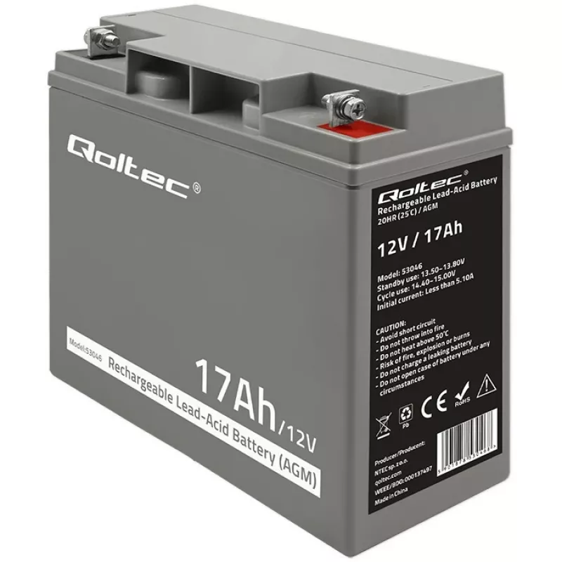 Qoltec 53046 AGM-accu 12 V 17 Ah, max. 255 A